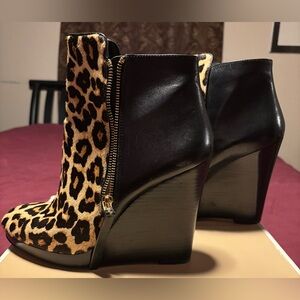 Michael Kors Leopard Print Wedge Ankle Boots
